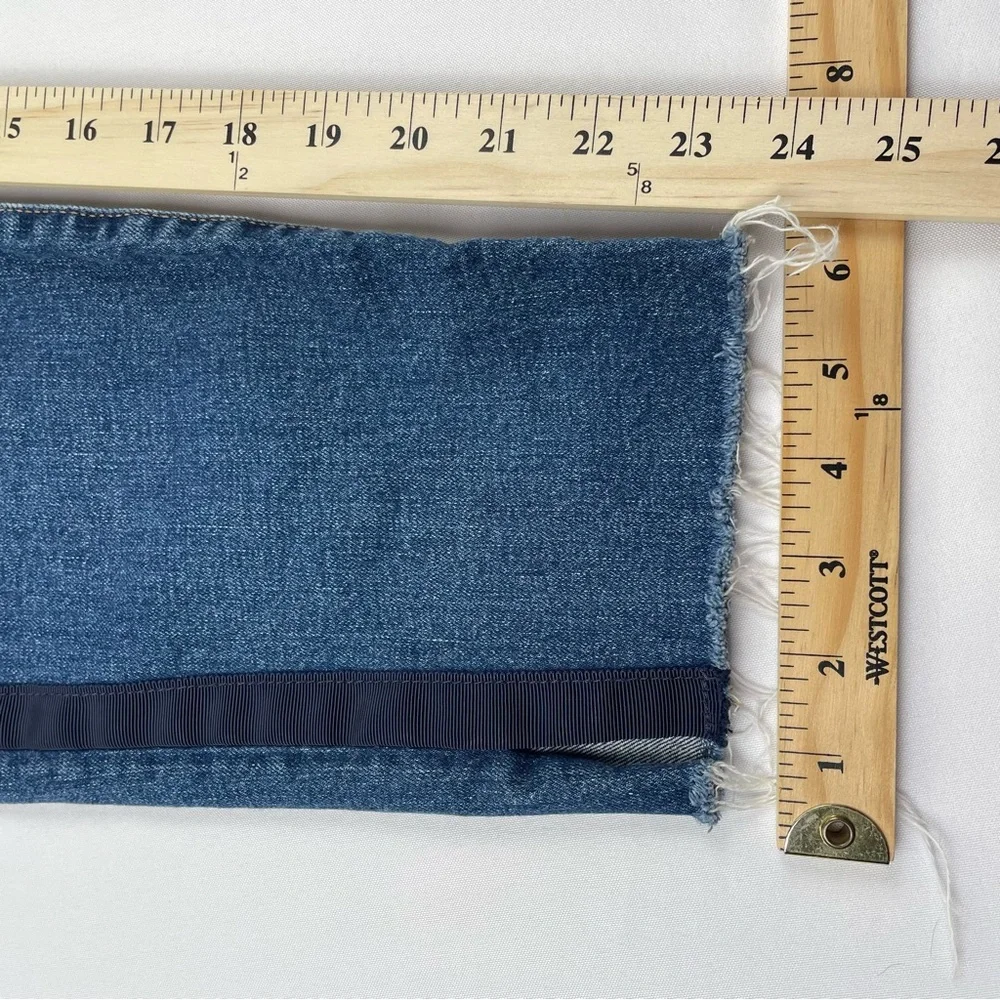 Halogen Jeans Straight Crop Womens Size 30x23” Frayed Ankle Embroidered Denim - Picture 10 of 14
